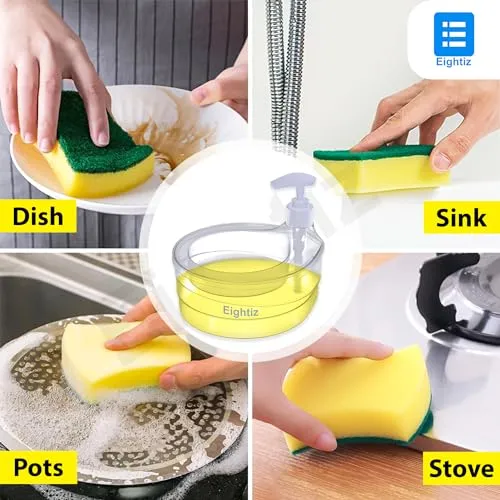 Eightiz 2 Pcs Double Layer Soap Dispenser for Bathroom Accessories Dishwasher Liquid Holder Liquid Dispenser Pump with Sponge Holder Kitchen Sink Accessories Items (Pack of 2)