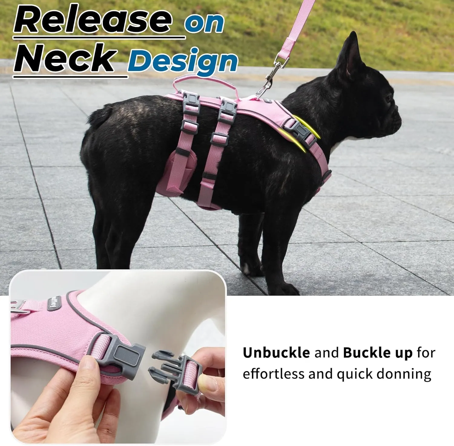 Escape Proof Dog Harness and Leash Set, Lightweight Dog Harness with Lift and Assist Handle, No Pull Reflective Pet Vest for Small Medium Dogs, Ideal for Puppy Walking and Training (Pink, M)
