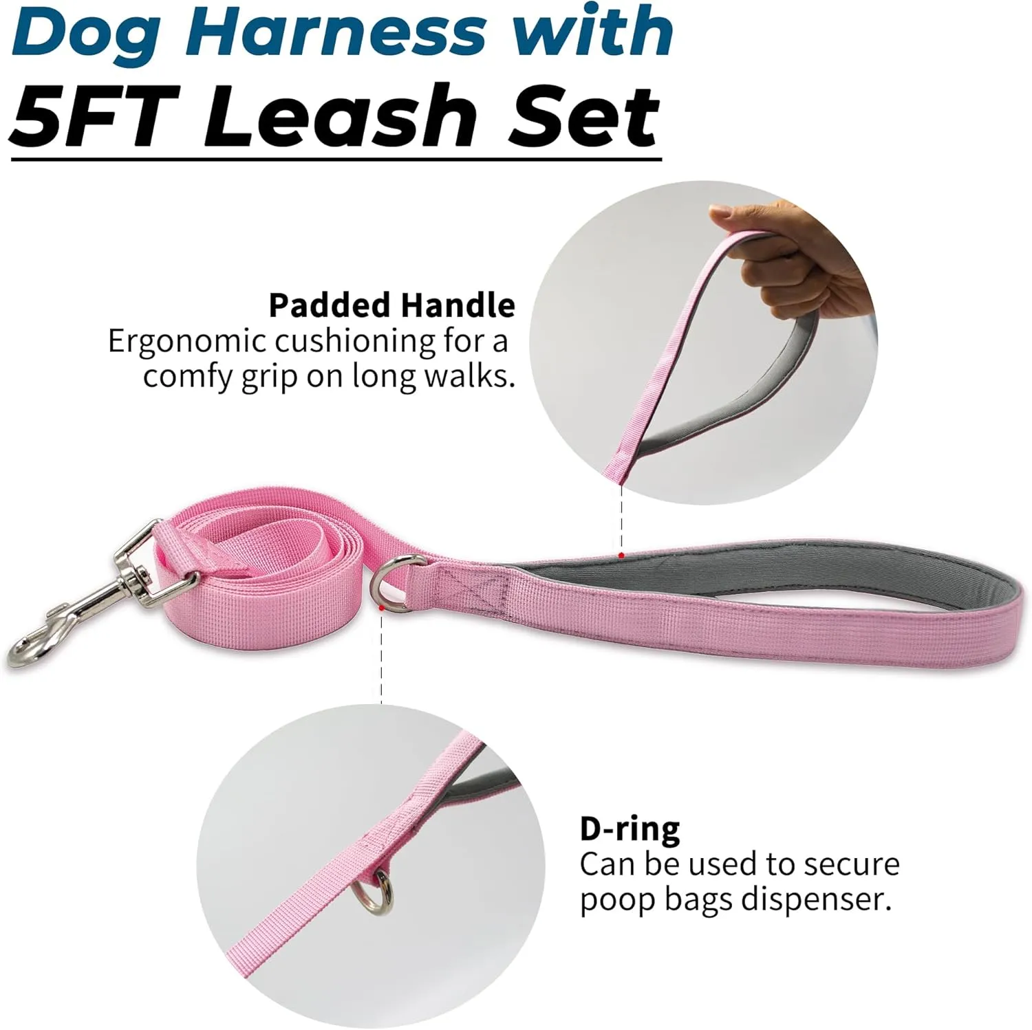 Escape Proof Dog Harness and Leash Set, Lightweight Dog Harness with Lift and Assist Handle, No Pull Reflective Pet Vest for Small Medium Dogs, Ideal for Puppy Walking and Training (Pink, M)