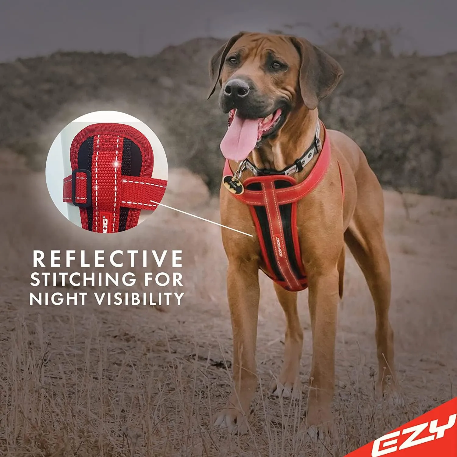 EzyDog Chest Plate No Pull Dog Harness  Escape Proof Harness with Reflective Stitching and Comfort Padding for Easy Walks, Training & Control - Car Restraint Included (X-Large, Black)