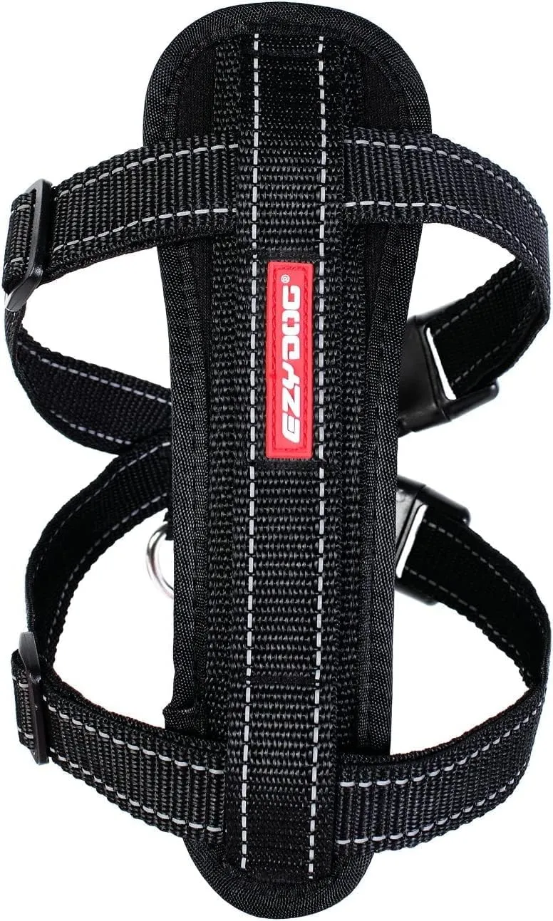 EzyDog Chest Plate No Pull Dog Harness  Escape Proof Harness with Reflective Stitching and Comfort Padding for Easy Walks, Training & Control - Car Restraint Included (X-Large, Black)