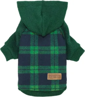 Fitwarm Tartan Plaid Dog Hoodie, Knitted Dog Clothes for Small Dogs Boy, Pet Sweater with Hood, Cat Winter Outfit, Green, Small