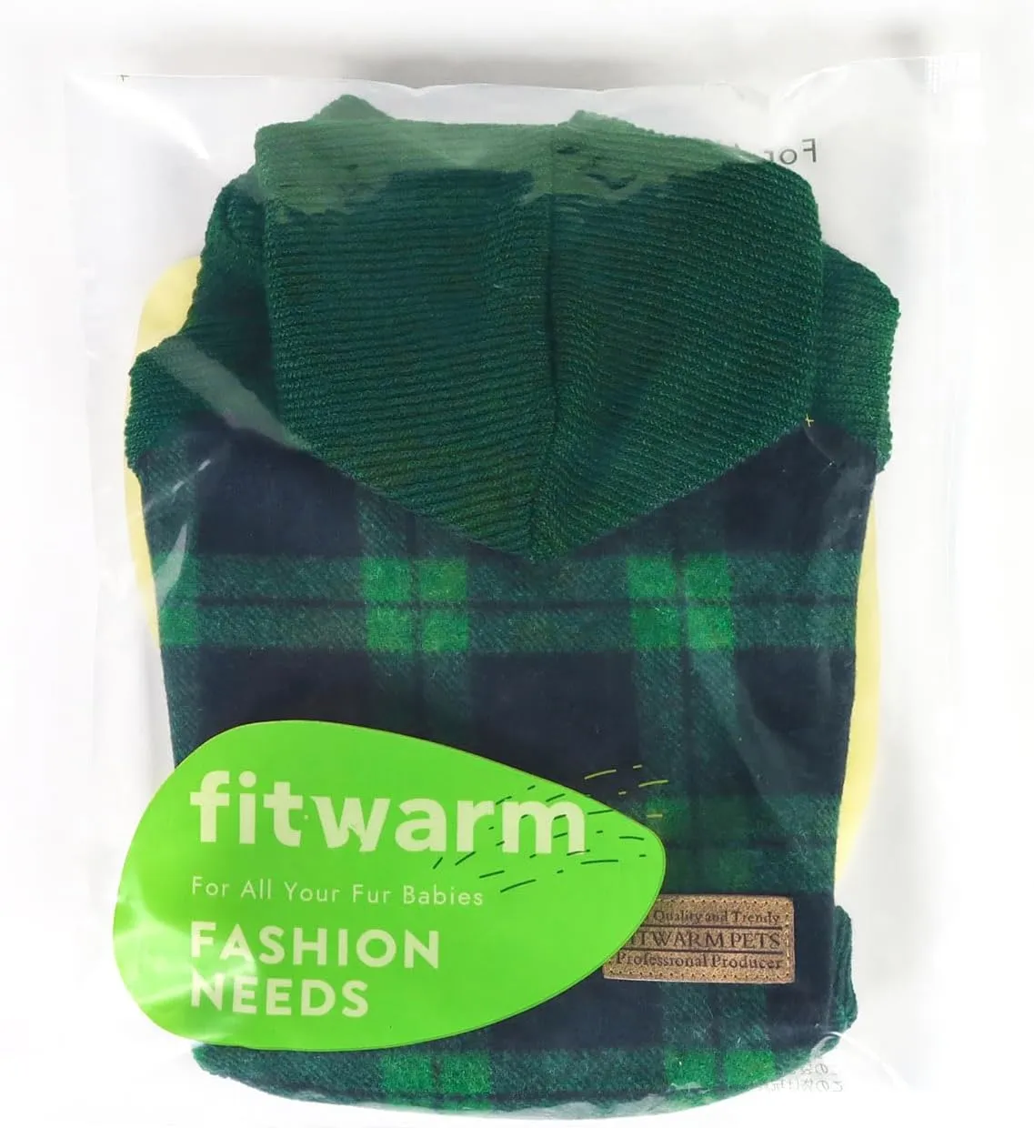 Fitwarm Tartan Plaid Dog Hoodie, Knitted Dog Clothes for Small Dogs Boy, Pet Sweater with Hood, Cat Winter Outfit, Green, Small