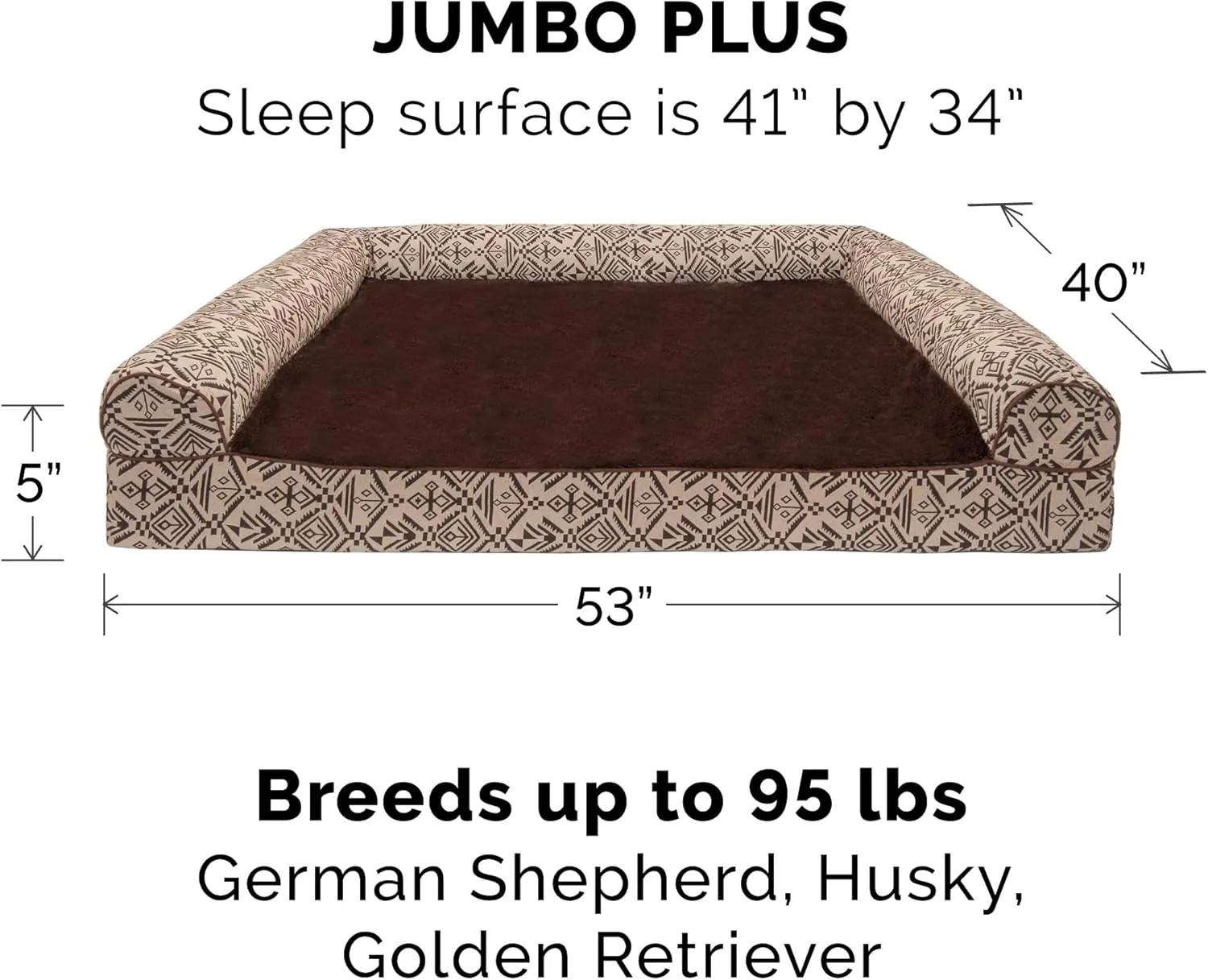 Furhaven Cooling Gel Dog Bed for Large Dogs w/ Removable Bolsters & Washable Cover, For Dogs Up to 125 lbs - Plush & Southwest Kilim Woven Decor Sofa - Desert Brown, Jumbo Plus/XXL