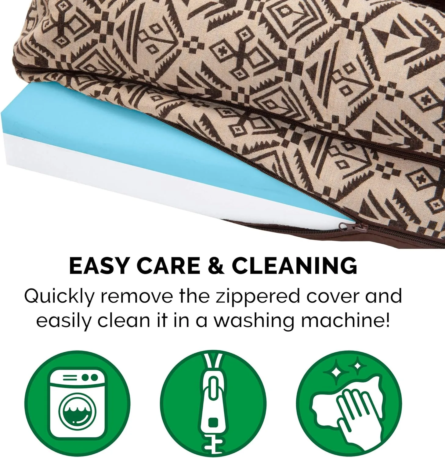 Furhaven Cooling Gel Dog Bed for Large Dogs w/ Removable Bolsters & Washable Cover, For Dogs Up to 125 lbs - Plush & Southwest Kilim Woven Decor Sofa - Desert Brown, Jumbo Plus/XXL