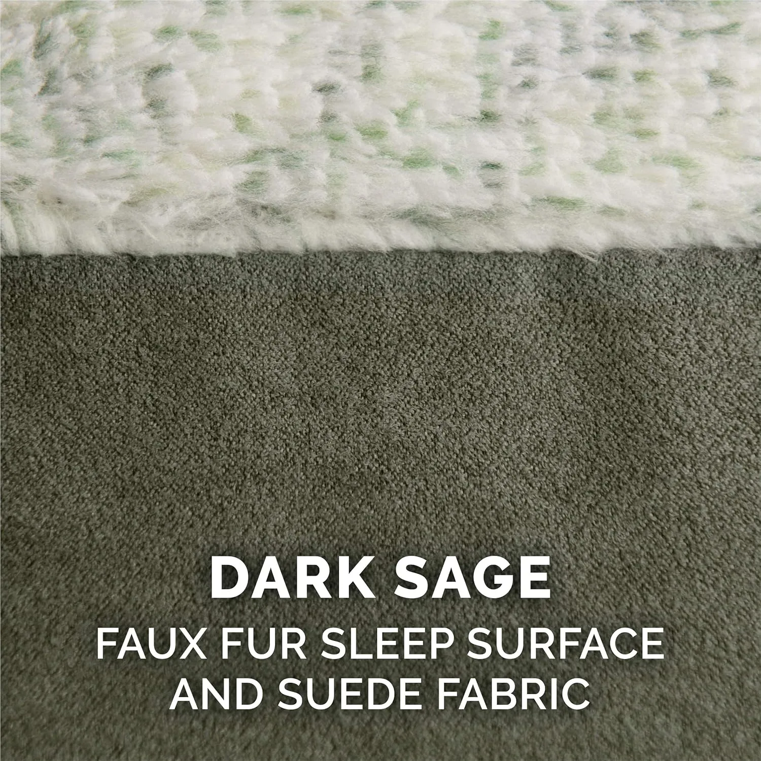 Furhaven Orthopedic Dog Bed for Large Dogs w/ Removable Bolsters & Washable Cover, For Dogs Up to 95 lbs - Two-Tone Plush Faux Fur & Suede L Shaped Chaise - Dark Sage, Jumbo/XL