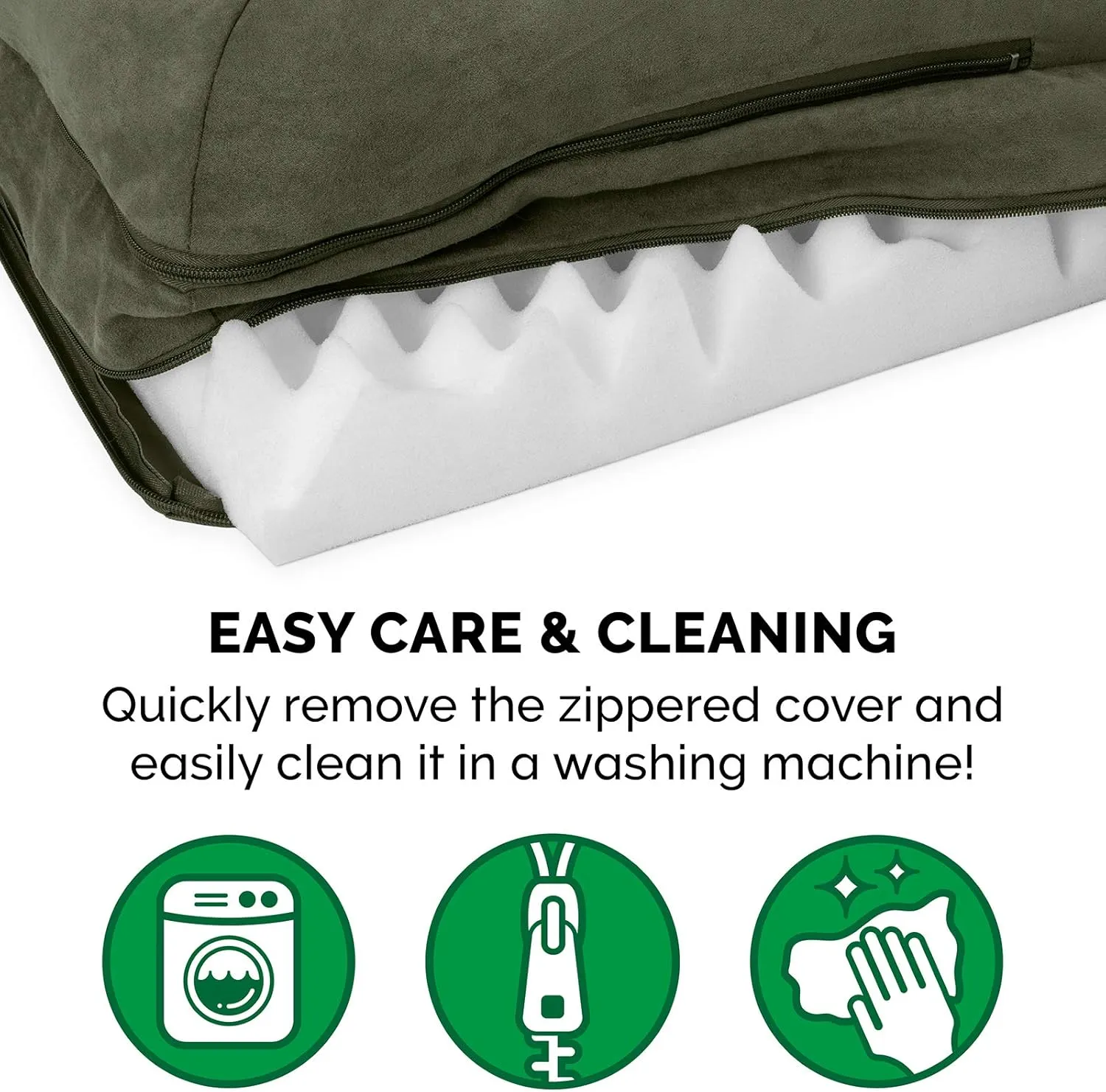 Furhaven Orthopedic Dog Bed for Large Dogs w/ Removable Bolsters & Washable Cover, For Dogs Up to 95 lbs - Two-Tone Plush Faux Fur & Suede L Shaped Chaise - Dark Sage, Jumbo/XL