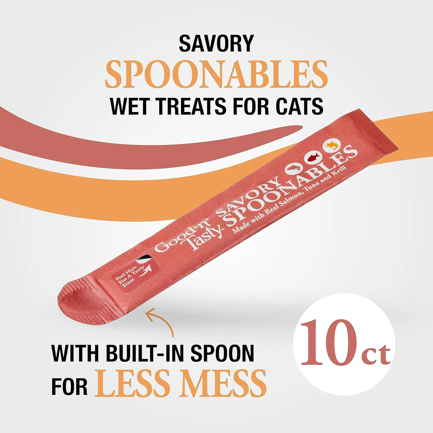 Good 'N' Tasty Savory Spoonables with Real Salmon, Tuna & Krill, 10 Count Tube, Triple Flavor Squeezable Lickable Wet Treats for Cats with Built-in Spoon for Less Mess