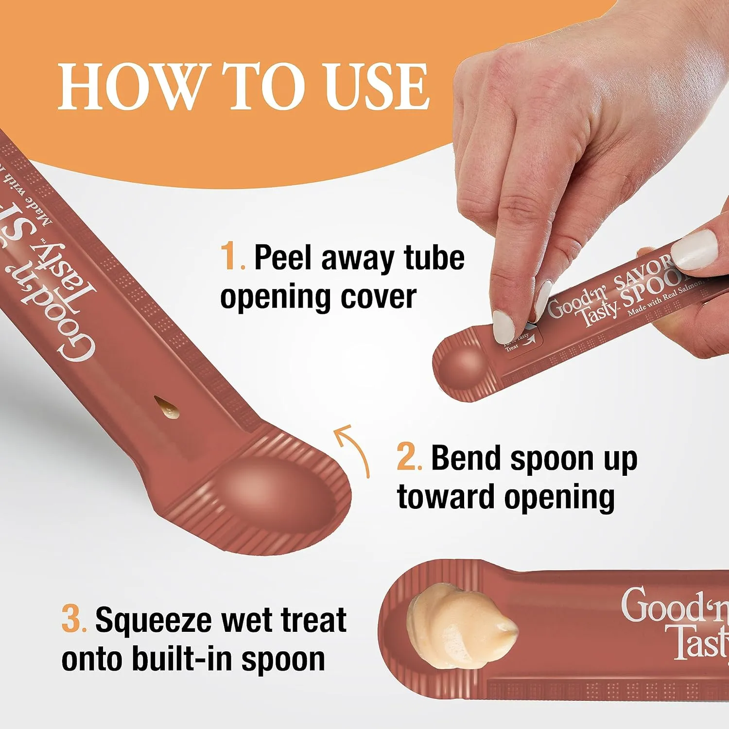 Good 'N' Tasty Savory Spoonables with Real Salmon, Tuna & Krill, 10 Count Tube, Triple Flavor Squeezable Lickable Wet Treats for Cats with Built-in Spoon for Less Mess