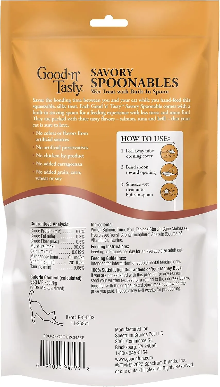 Good 'N' Tasty Savory Spoonables with Real Salmon, Tuna & Krill, 10 Count Tube, Triple Flavor Squeezable Lickable Wet Treats for Cats with Built-in Spoon for Less Mess