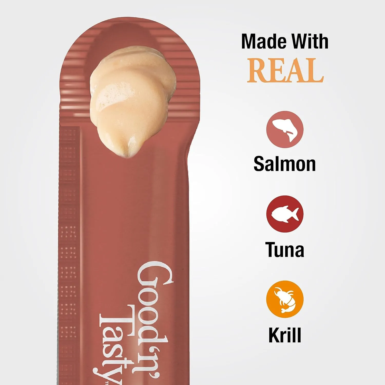 Good 'N' Tasty Savory Spoonables with Real Salmon, Tuna & Krill, 10 Count Tube, Triple Flavor Squeezable Lickable Wet Treats for Cats with Built-in Spoon for Less Mess