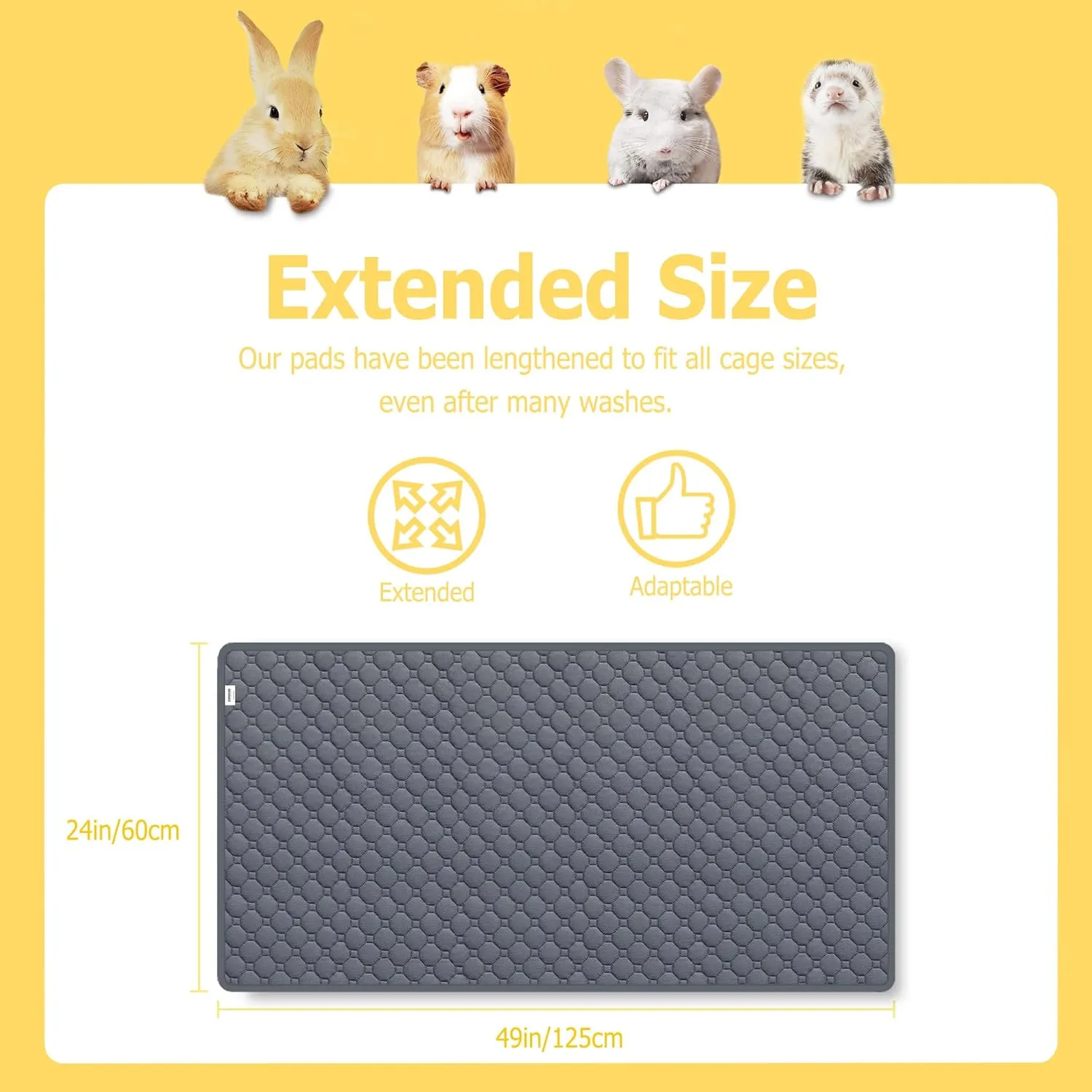 Guinea Pig Cage Liners, Washable Guinea Pig Bedding for Midwest Cage 3 Pack 49"X24", Reusable & Anti Slip & Waterproof, Absorbent Guinea Pig Pee Pad for Small Animal, Rabbit, Bunny, Chinchilla