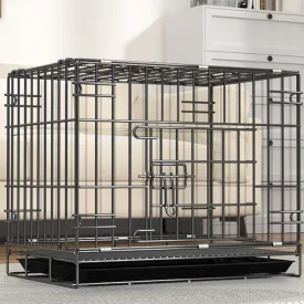 Heavy-Duty Steel Dog Crate - Foldable Kennel with Secure Latch, 23.6"x16.6"x19.7" Indoor Pet Cage, Removable Tray, Grey