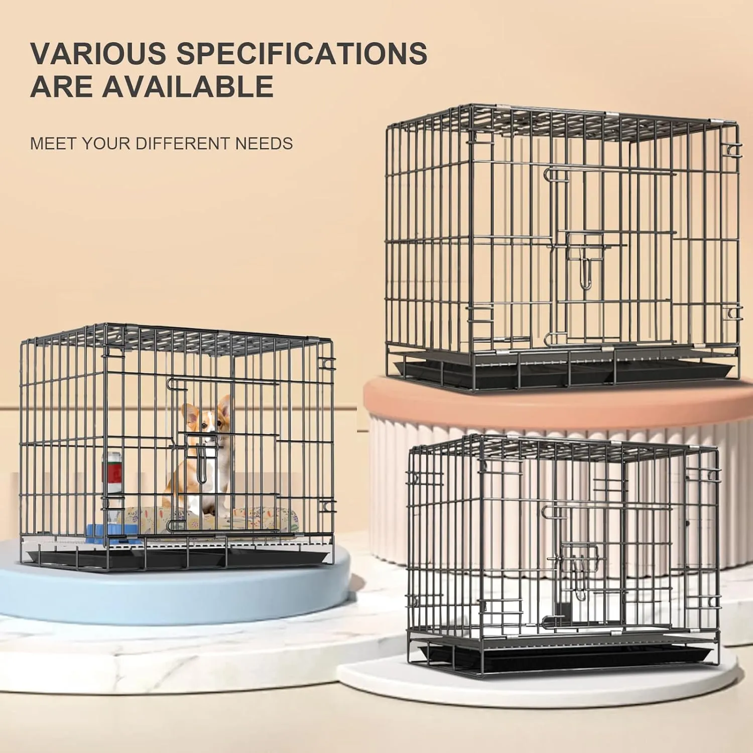 Heavy-Duty Steel Dog Crate - Foldable Kennel with Secure Latch, 23.6"x16.6"x19.7" Indoor Pet Cage, Removable Tray, Grey