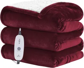 HYLEORY Heated Throw Blanket Flannel Electric Blanket Throw with 4 hrs Timer Auto-Off & 3 Heating Levels Sherpa Heated Blankets with Overheating Protection,50"x60",Red