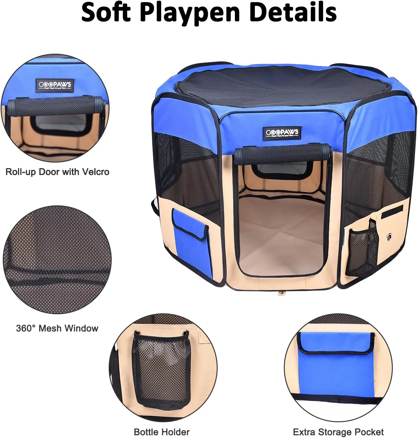JESPET Pet Dog Playpens 36", 45" & 61" Portable Soft Dog Exercise Pen Kennel with Carry Bag for Puppy Cats Kittens Rabbits, Indoor/Outdoor Use