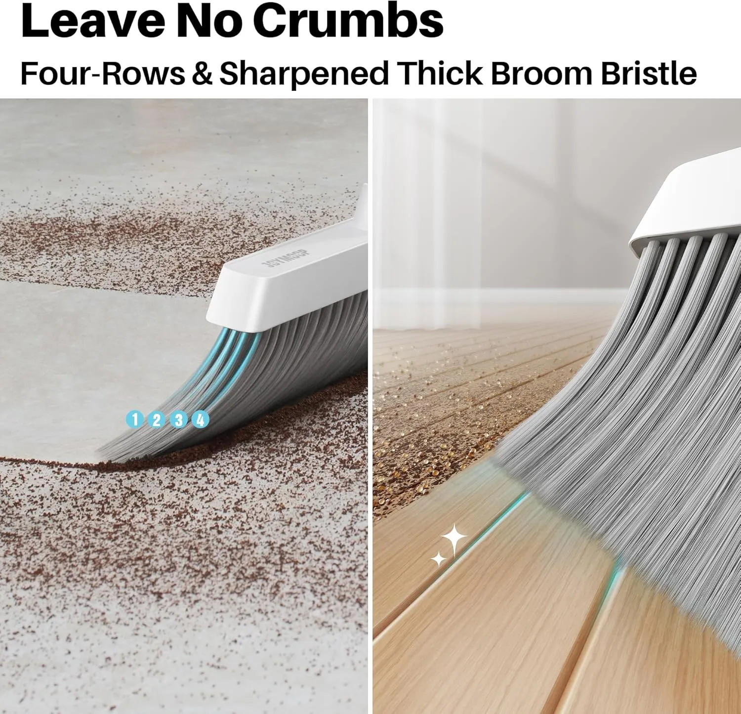 JOYMOOP Broom and Dustpan Set, Upright Standing Brooms for Sweeping Indoor, Light Weight Stainless Steel can be Hung on The Wall, Suitable for Pet Hair, Carpet, Floor