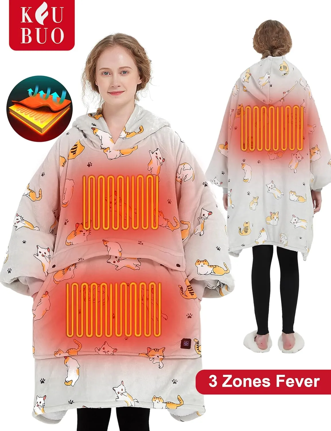 KFUBUO Heated Electric Wearable Blanket Throw Battery Operated Portable USB Cordless Outdoor Hoodie Sweatshirt