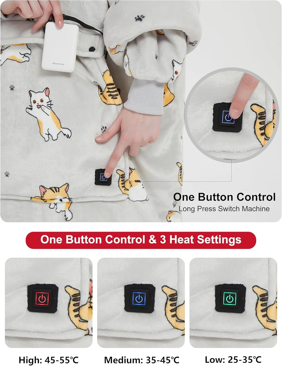 KFUBUO Heated Electric Wearable Blanket Throw Battery Operated Portable USB Cordless Outdoor Hoodie Sweatshirt
