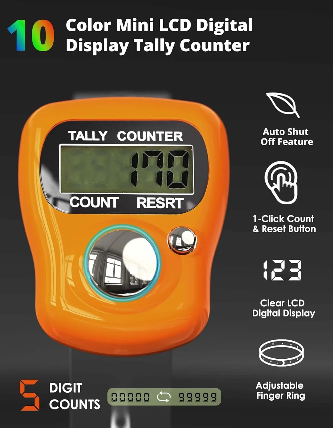 KTRIO Electronic Finger Counter, Mini LCD Digital Display Tally Counter 5-Digit Number Count Clicker, Counters Clickers for Knitting, Crochet, Coaching, Lap, Golf, Toddler & Fidget
