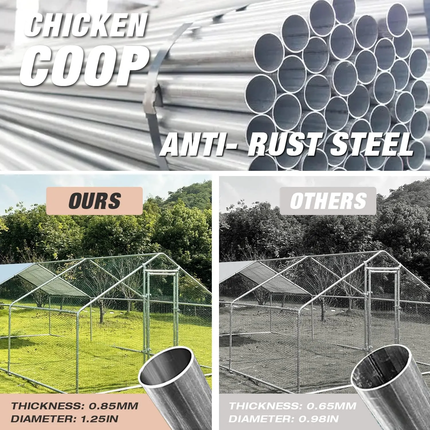Large Metal Chicken Coop Walk-in Poultry Cage Chicken Run Pen Dog Kennel with Waterproof and Anti-Ultraviolet Cover for Outdoor Farm Use (9.8' L x 13.1' W x 6.4' H)