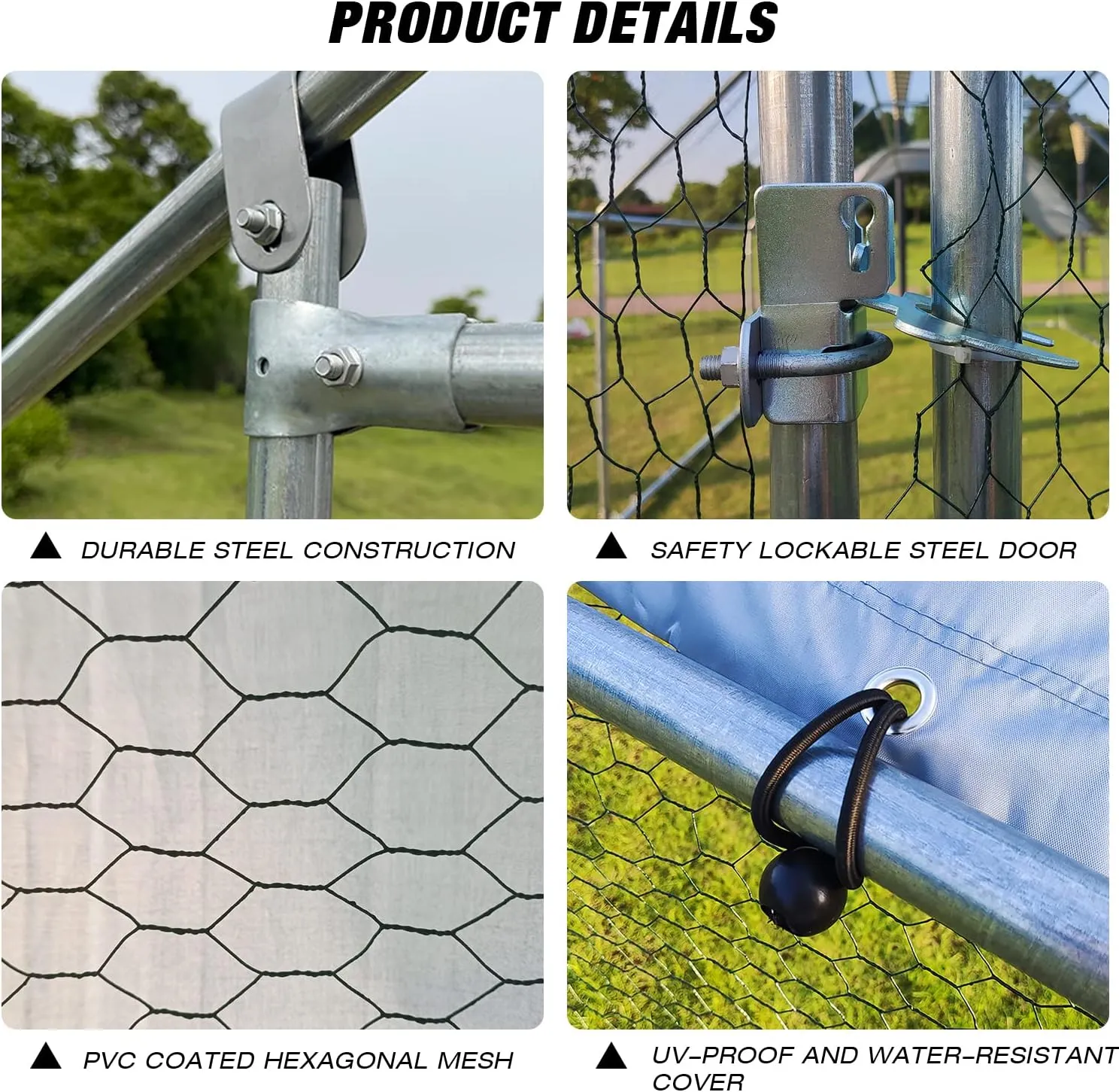 Large Metal Chicken Coop Walk-in Poultry Cage Chicken Run Pen Dog Kennel with Waterproof and Anti-Ultraviolet Cover for Outdoor Farm Use (9.8' L x 13.1' W x 6.4' H)
