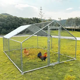 Large Metal Chicken Coop Walk-in Poultry Cage Chicken Run Pen Dog Kennel with Waterproof and Anti-Ultraviolet Cover for Outdoor Farm Use (9.8' L x 13.1' W x 6.4' H)