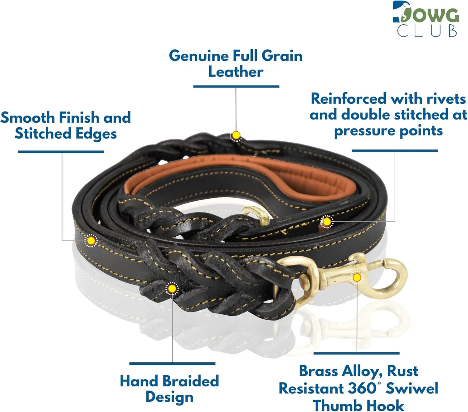 Leather Dog Leash  6ft x  Inch, Dual Handle with Soft Padded Grip, Hand-Braided Full Grain Leather for Medium to XL Dogs  Heavy Duty Leash with Traffic Control Handle (Black with D Ring)