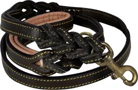 Leather Dog Leash  6ft x  Inch, Dual Handle with Soft Padded Grip, Hand-Braided Full Grain Leather for Medium to XL Dogs  Heavy Duty Leash with Traffic Control Handle (Black with D Ring)