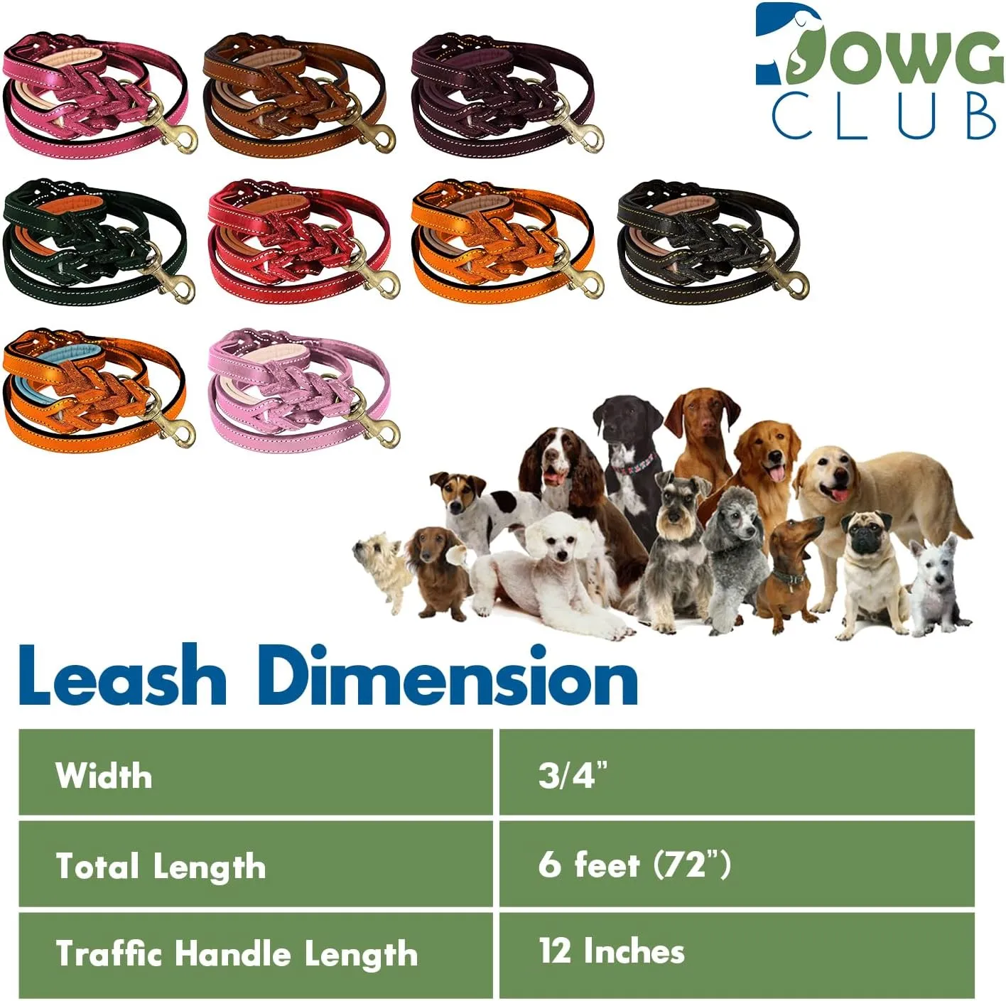 Leather Dog Leash  6ft x  Inch, Dual Handle with Soft Padded Grip, Hand-Braided Full Grain Leather for Medium to XL Dogs  Heavy Duty Leash with Traffic Control Handle (Black with D Ring)