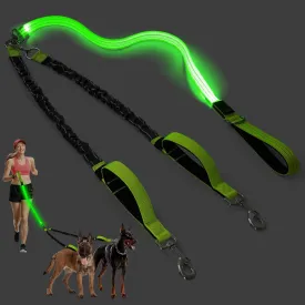 LED Double Dog Leash, 360 Swivel Dual Dog Walking Leash, Comfortable Shock Absorbing Lead for Dog, Reflective Removable Bungee for Two Dogs