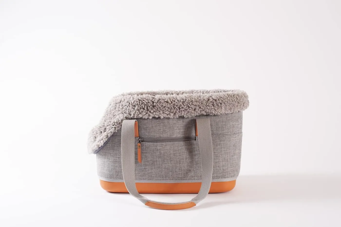LeftPine x P.L.A.Y. Deluxe Dog Carrier Purse - Soft Sided Pet Travel Tote for Small Dogs & Puppies with Built-in Safety Leash - Machine Washable Removable Liner, Vegan Leather, Zipper Pocket (Gray)