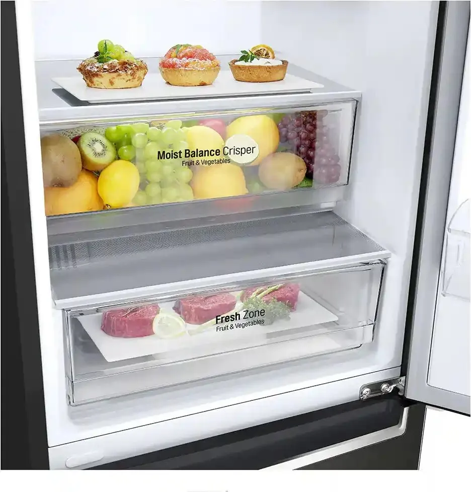 LG GBF61BLHEN 59.5cm 70/30 Freestanding Frost Free Fridge Freezer - Black