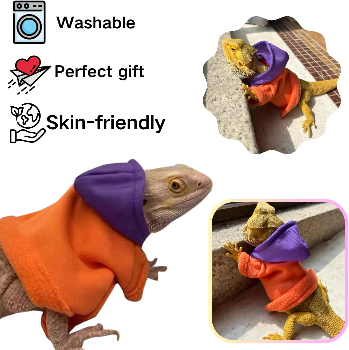 Lizards Clothes for Bearded Dragon Cotton Hoodies Leopard Gecko Costume, Reptile Hoodies Apparel for Skin Protection