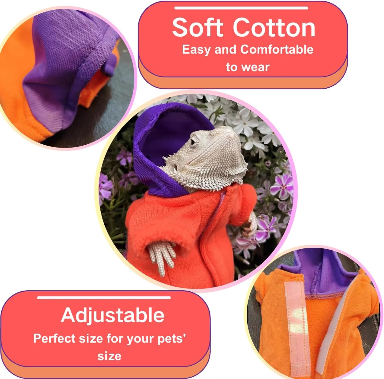 Lizards Clothes for Bearded Dragon Cotton Hoodies Leopard Gecko Costume, Reptile Hoodies Apparel for Skin Protection
