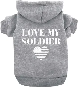 Love My Soldier Dog Hoodie Fleece Lined Pullover Sweatshirt with Leash Hole (Grey, Medium 89)