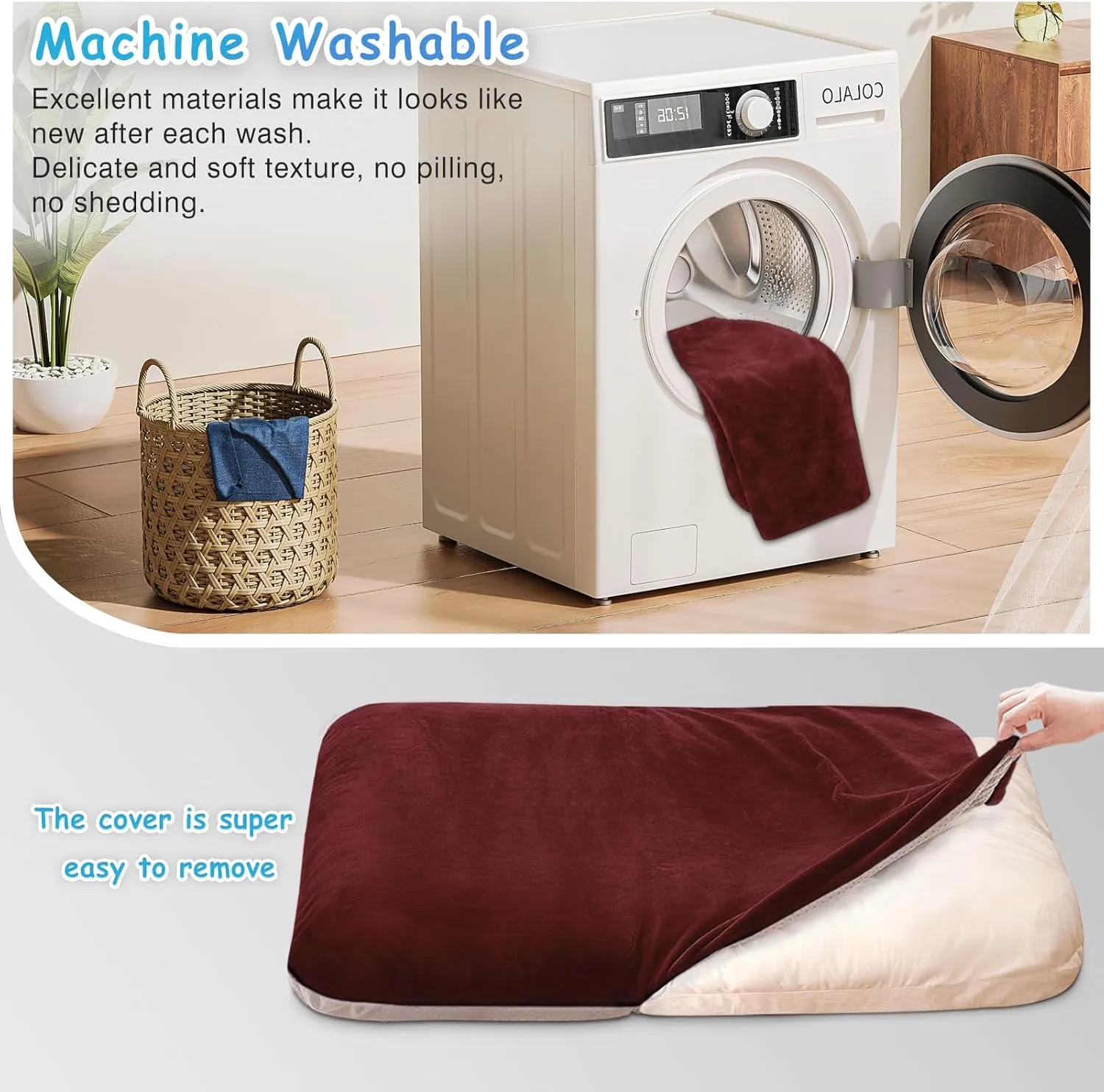 Magic Dog Super Soft Extra Large Dog Bed, 47 Inches Jumbo Orthopedic Foam Pet Beds with Anti Slip Bottom, Dog Sleeping Mattress with Removable and Washable Cover, Burgundy XL,47'' X 39'' X 3.7''