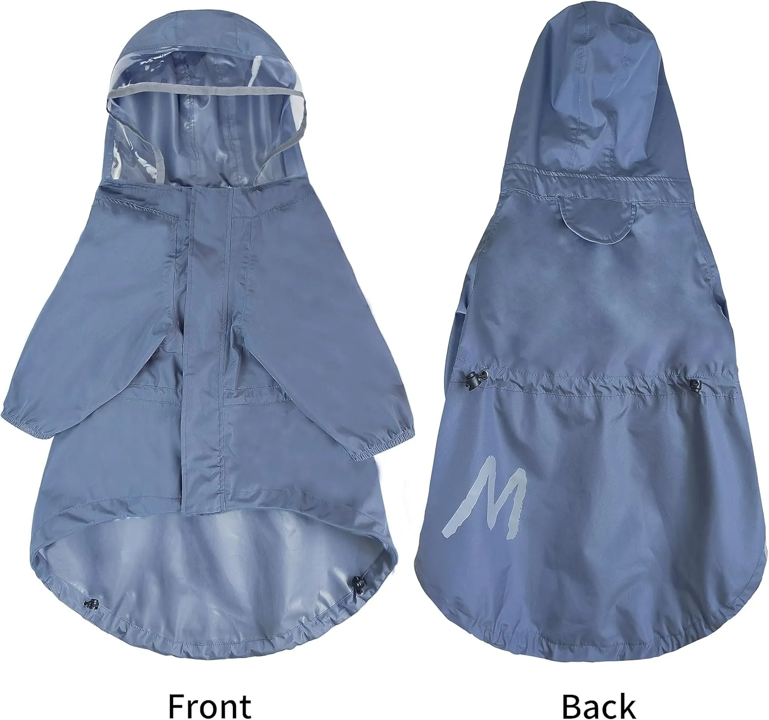 Mamore Dog Raincoat, Waterproof Jacket with Leash Hole, Lightweight Reflective Coat with Hood for Small & Medium Dogs (X-Large, Blue & Grey)