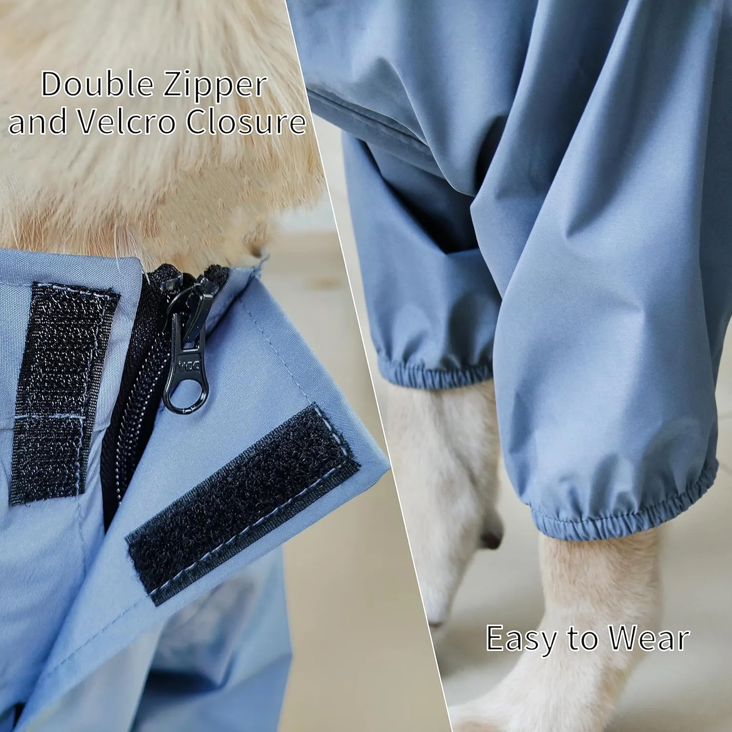 Mamore Dog Raincoat, Waterproof Jacket with Leash Hole, Lightweight Reflective Coat with Hood for Small & Medium Dogs (X-Large, Blue & Grey)