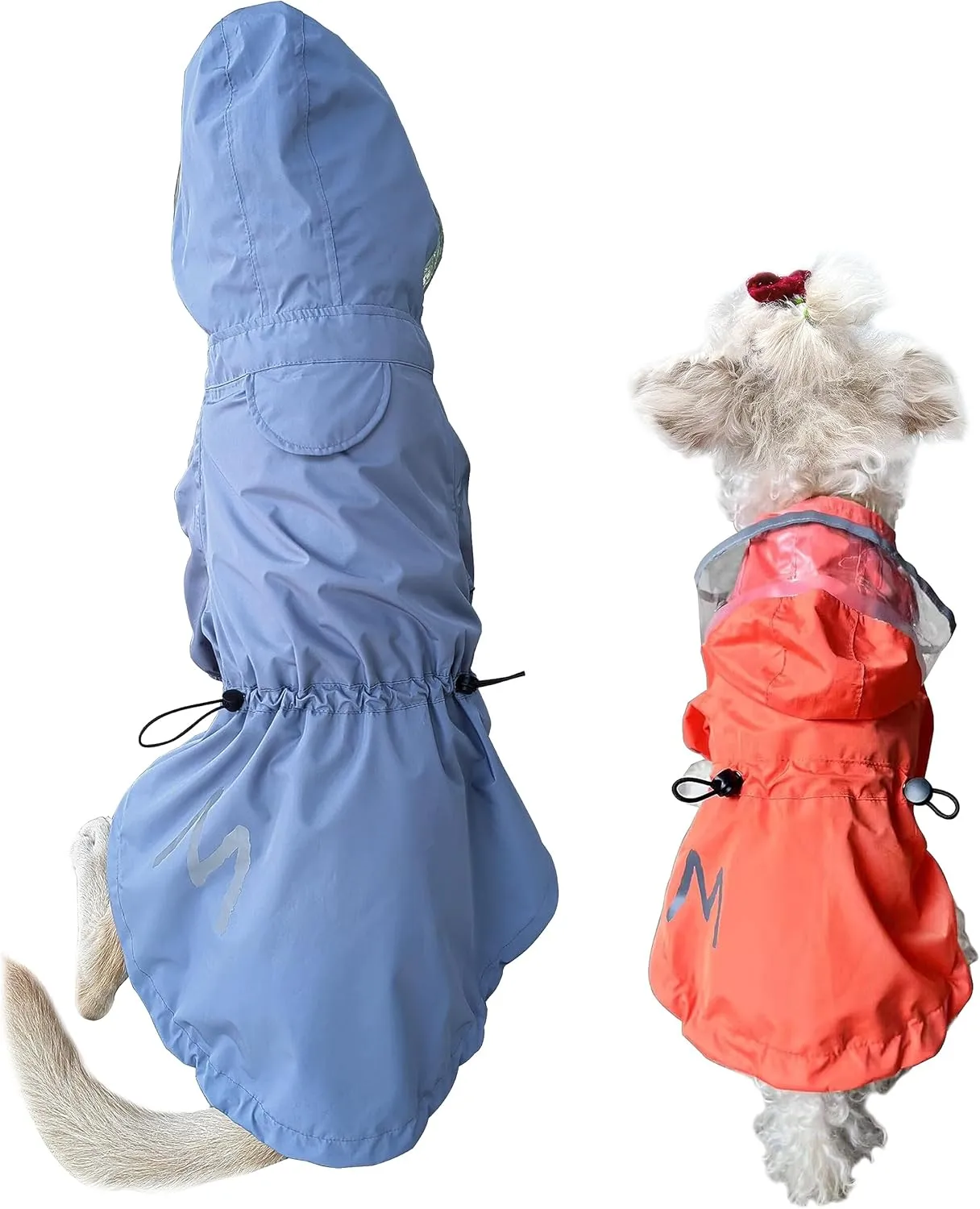 Mamore Dog Raincoat, Waterproof Jacket with Leash Hole, Lightweight Reflective Coat with Hood for Small & Medium Dogs (X-Large, Blue & Grey)