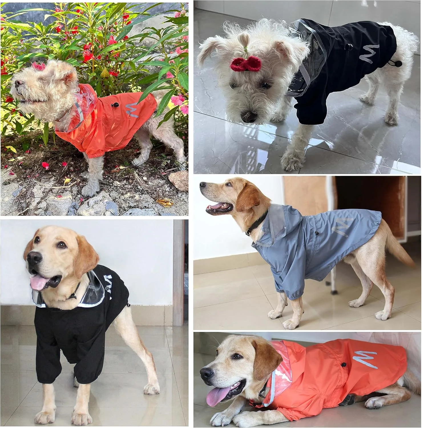 Mamore Dog Raincoat, Waterproof Jacket with Leash Hole, Lightweight Reflective Coat with Hood for Small & Medium Dogs (X-Large, Blue & Grey)