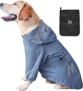 Mamore Dog Raincoat, Waterproof Jacket with Leash Hole, Lightweight Reflective Coat with Hood for Small & Medium Dogs (X-Large, Blue & Grey)