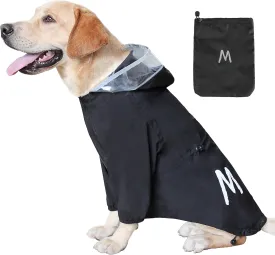 MAMORE Raincoat for Dogs - Waterproof Rain Jacket With Leash Hole, Lightweight Adjustable Reflective Coat With Hood for Small and Medium Dogs (Large, Black)