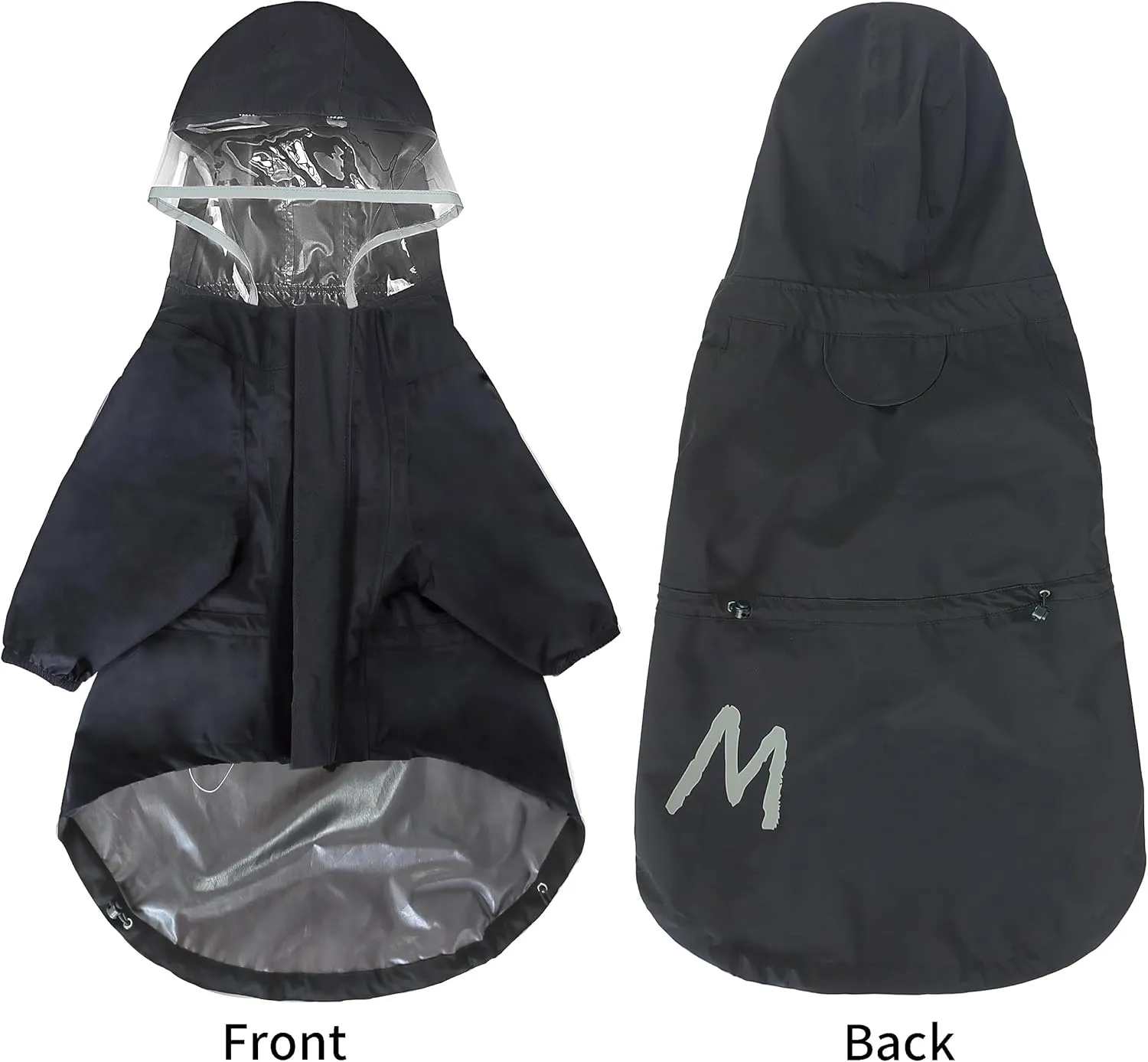 MAMORE Raincoat for Dogs - Waterproof Rain Jacket With Leash Hole, Lightweight Adjustable Reflective Coat With Hood for Small and Medium Dogs (Large, Black)