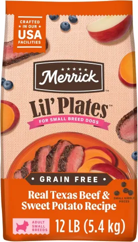 Merrick Lil Plates Premium Grain Free Dry Dog Food For Small Dogs, Real Texas Beef And Sweet Potato Kibble - 12.0 lb. Bag