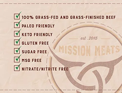 Mission Meats Sugar Free Keto Snacks Grass Fed Beef Sticks Whole 30 Gluten Free MSG Free Nitrate Nitrite Free Paleo Healthy Snacks Natural Meat Sticks Beef Jerky Zero Sugar Protein Snacks (72 Count)