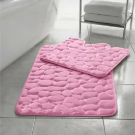 Pebbles Memory Foam Bath Mat Set 2 Piece Non Slip Pedestal & Bath Toilet Rug