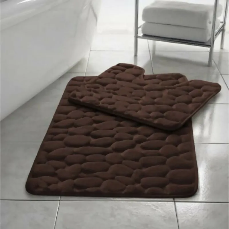 Pebbles Memory Foam Bath Mat Set 2 Piece Non Slip Pedestal & Bath Toilet Rug