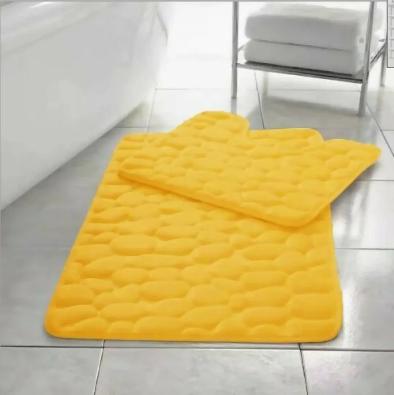 Pebbles Memory Foam Bath Mat Set 2 Piece Non Slip Pedestal & Bath Toilet Rug