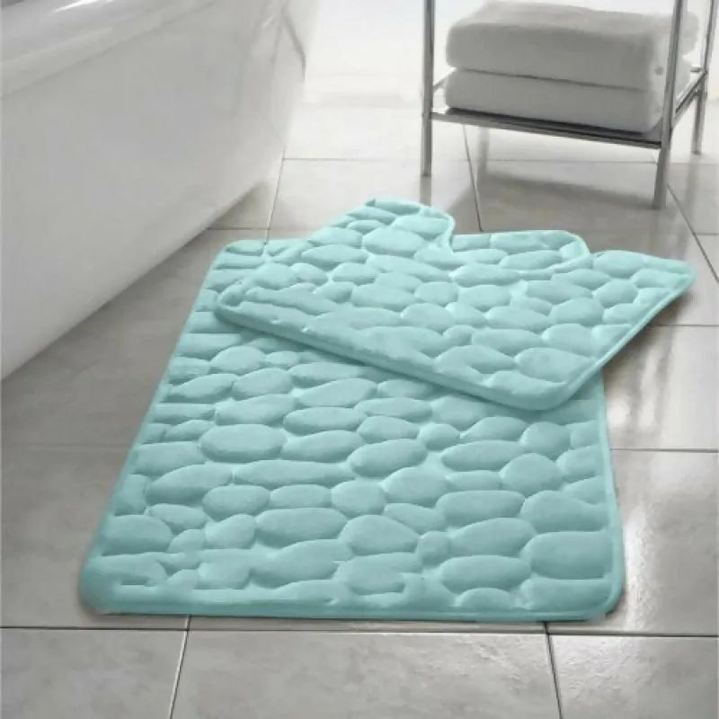 Pebbles Memory Foam Bath Mat Set 2 Piece Non Slip Pedestal & Bath Toilet Rug